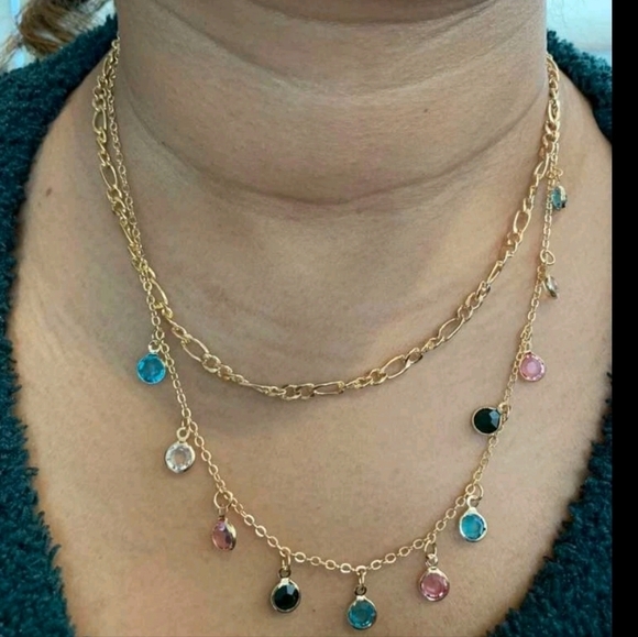 Gold layered necklace Boho colorful rhinestones Dainty Charm festival 💖2/$30 - Picture 7 of 15